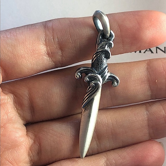 DAVID YURMAN Sterling Silver Men's Waves~Dagger Amulet Necklace Pendant - Picture 2 of 5